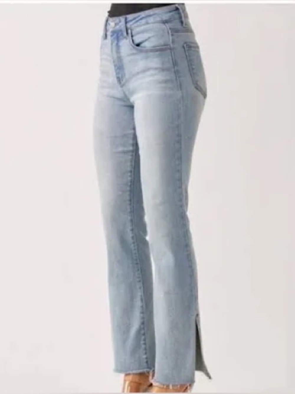 Risen Light Wash High-Rise Straight Jeans with Side Slit - Women 26 or 3 denim
